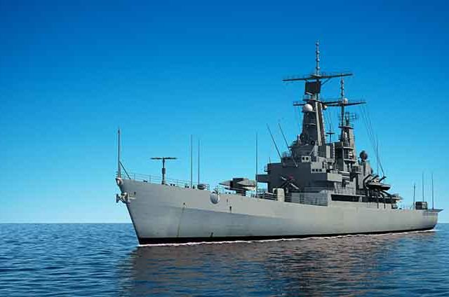 American Modern Warship In The Ocean