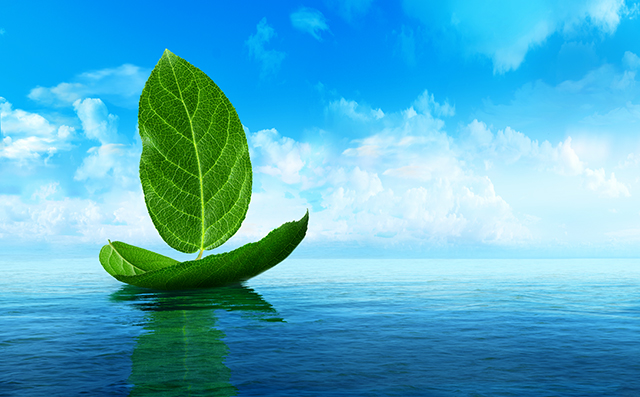 Ship made of leaves.3D illustration