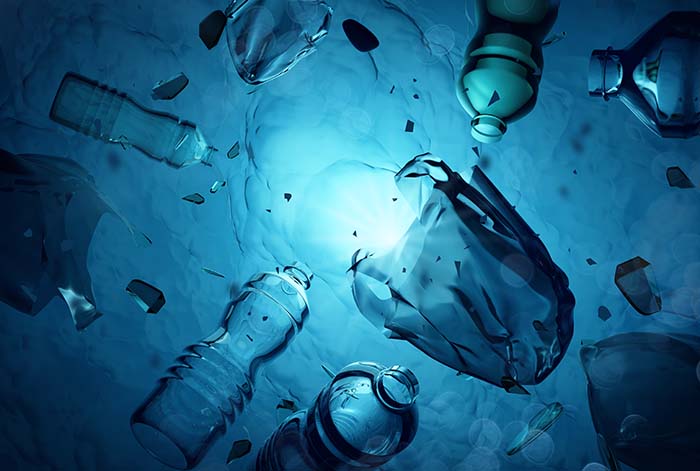 Plastic Waste Floating In The Open Ocean