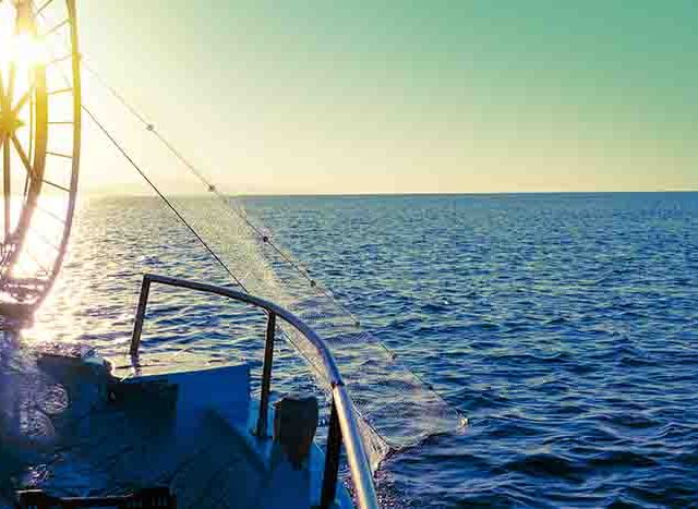 fisher boat in a sea