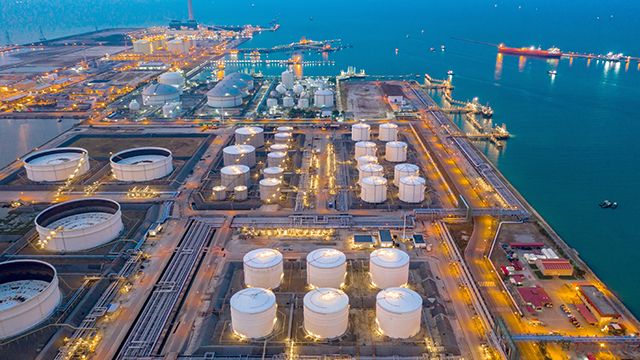 Aerial view oil and gas terminal storage tank farm,Tank farm sto