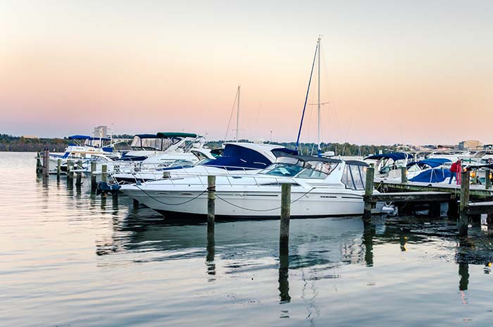 Yachts Tied up to a Jetty on the Potomac River at Dusk