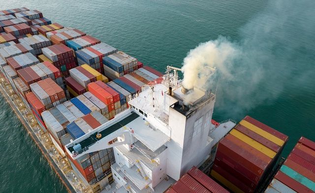 Smoke,Exhaust,Gas,Emissions,From,Cargo,Lagre,Ship,,marine,Diesel