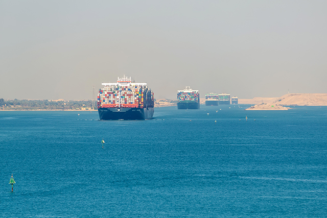 Traffic on the Suez Canal in Egypt