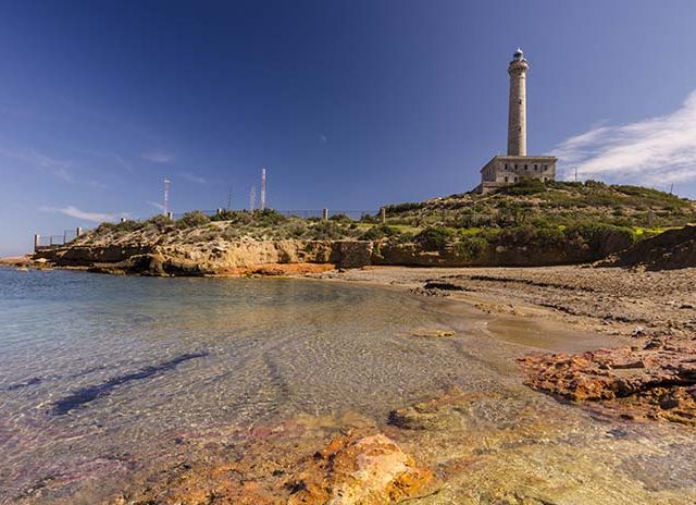 Faro de Cabo de Palos, located on a small peninsula in Cartagena (Murcia) Spain