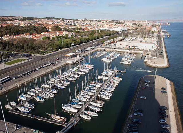 Doca de Belem Marina and Lisbon Cityscape