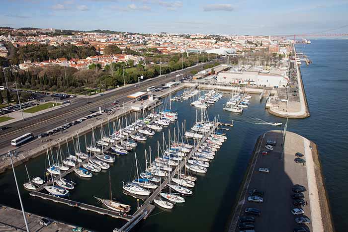 Doca de Belem Marina and Lisbon Cityscape