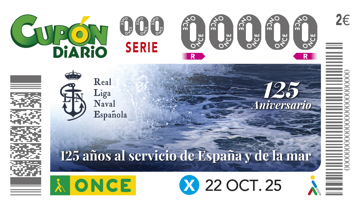El Cupón de la ONCE felicita a la Real Liga Naval Española por sus ‘125 años al servicio de España y de la mar 14 Cupon de la ONCE dedicado al 125 aniversario de la Real Liga Naval Espanola